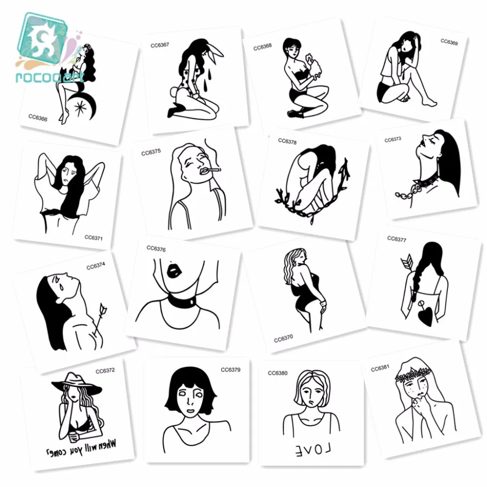 

Rocooart 25 Sheets Different Black Small Tattoos Design Sex Girl Unique Temporary Tattoo Sticker Body Art on Hands Fake Tatoo.