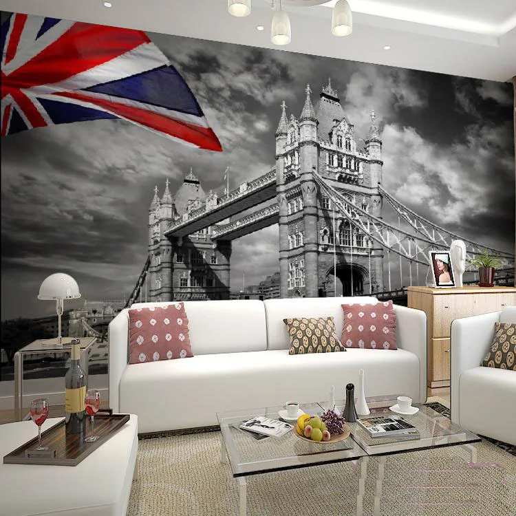 

Simple Creative Combination Paintings Bedroom Mural Sofa Background Black and White Wall Painting Retro London Paris Living Room