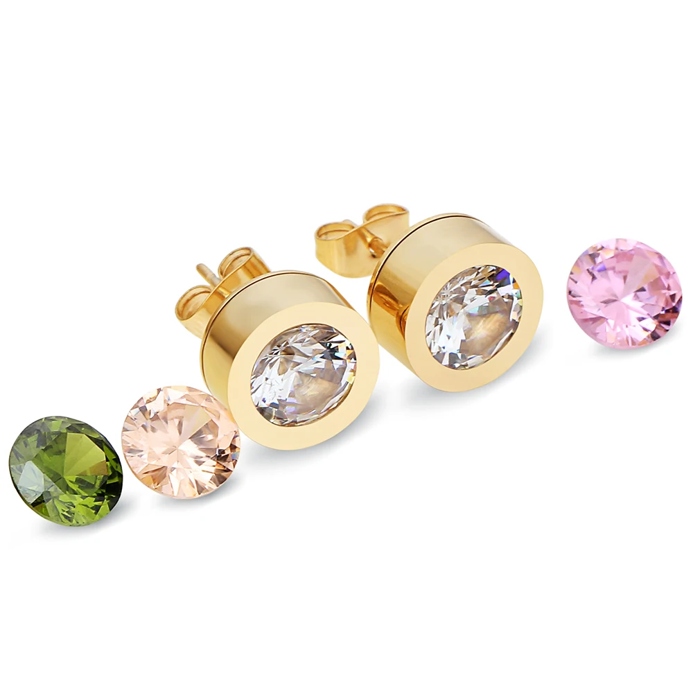 Shining 4 Color CZ Stone Replaceable Stud Earrings For Women Wedding Gift Top Quality Brand Woman Stainless Steel Cерьг