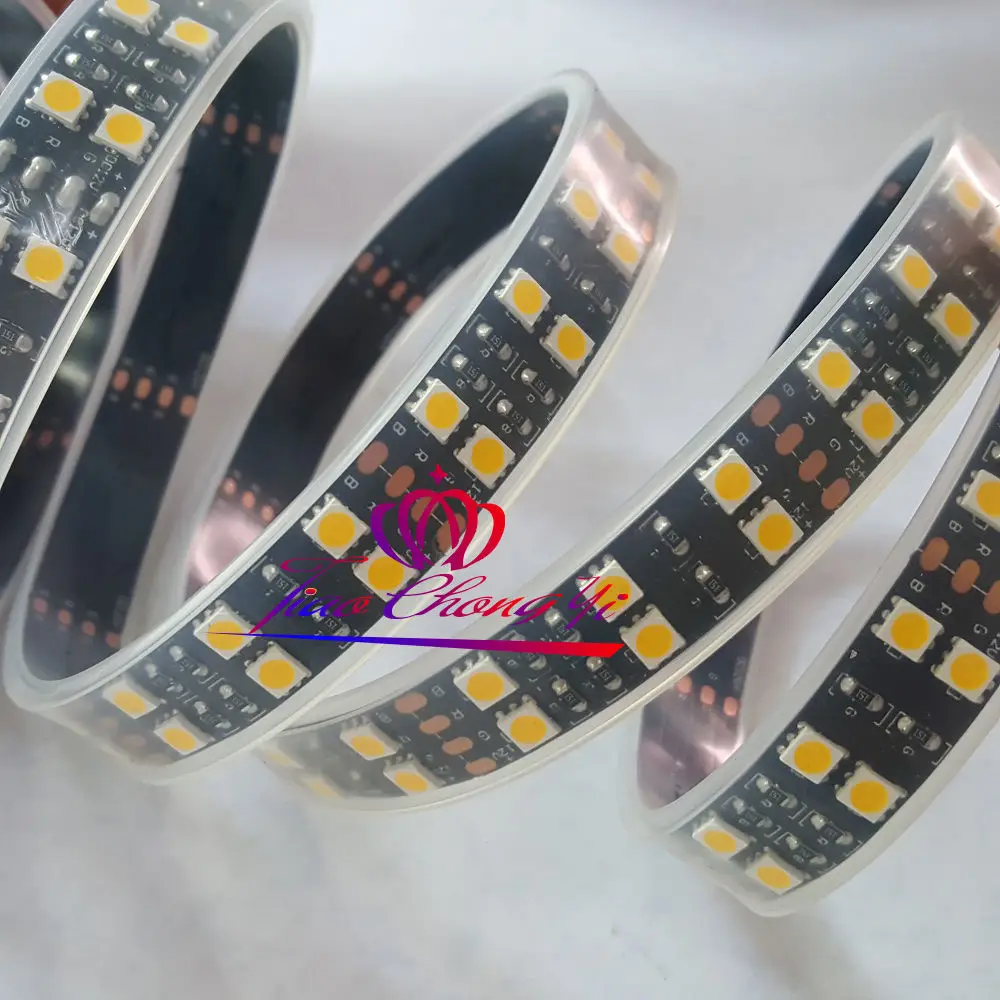 

5M 16.4ft 12V warm White 5050 600 LED Double Row Tube Strip Light Black PCB IP67