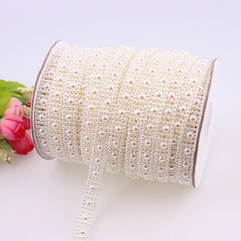 Cotton Fishing Line Artificial Ivory White Square Sun Flower Flatback Pearl Beads Chain DIY Garland Wedding Decoration