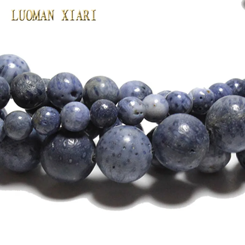 Fine AAA 100% Natural Blue Coral Round Natural Stone Beads For Jewelry Making DIY Necklace Bracelet 4/6/8/10 /12 mm Strand 15''