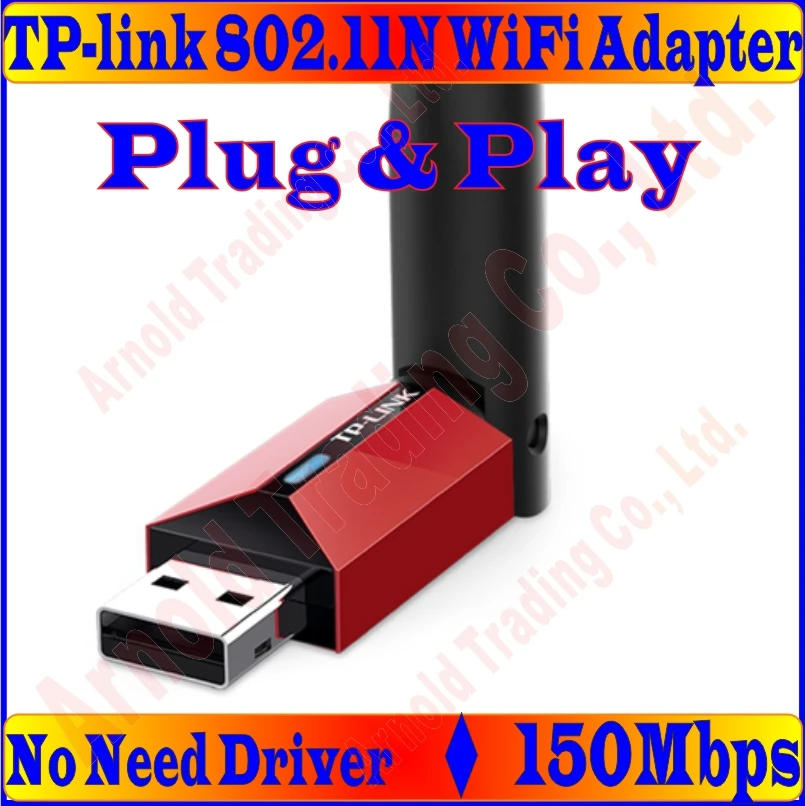 Plug & Play-tarjeta de red inalámbrica, adaptador WiFi USB con antena externa de 5dBi, TP-LINK, 150M, 11N, 150Mbps, 2,4 GHz