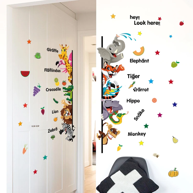 Cartoon Animals English Wall Stickers For Kids Children Room Home Decor Wallpaper Kindergarten Interesting Decoration Art Decals