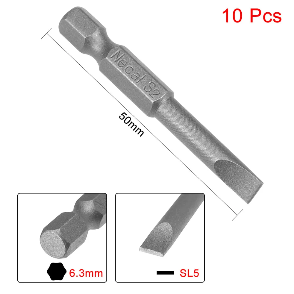 Uxcell 10 Pcs 5 Millimetri Intaglio Punta Magnetica Cacciavite a Testa Piatta Bit, 1/4 Pollici Hex Shank 2-Pollici di Lunghezza S2 Strumento di