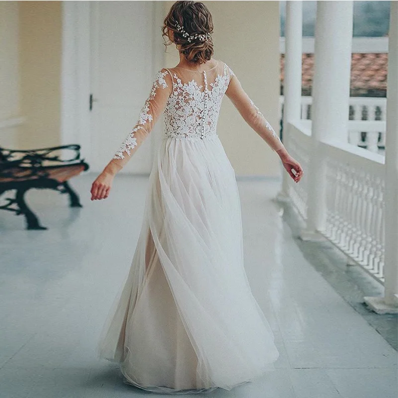 Vestido De Novia con cuello redondo y manga tres cuartos, traje De Novia, personalizado