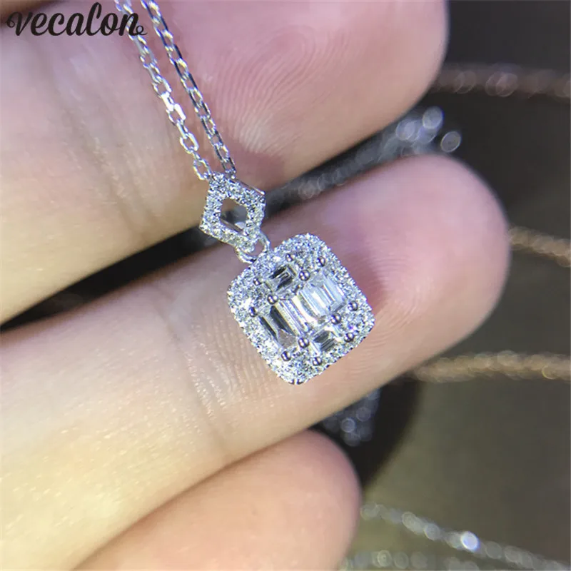 Charming pendant Real 925 Sterling silver T shape AAAAA zircon Wedding Pendants with necklace for Women Party Jewelry