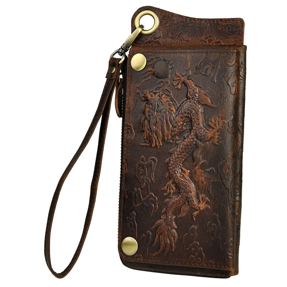 Fashion Male Organizer Leather Design Animal Emboss Checkbook Iron Chain Zipper Pocket Wallet Purse Clutch Handbag Men ck001-1