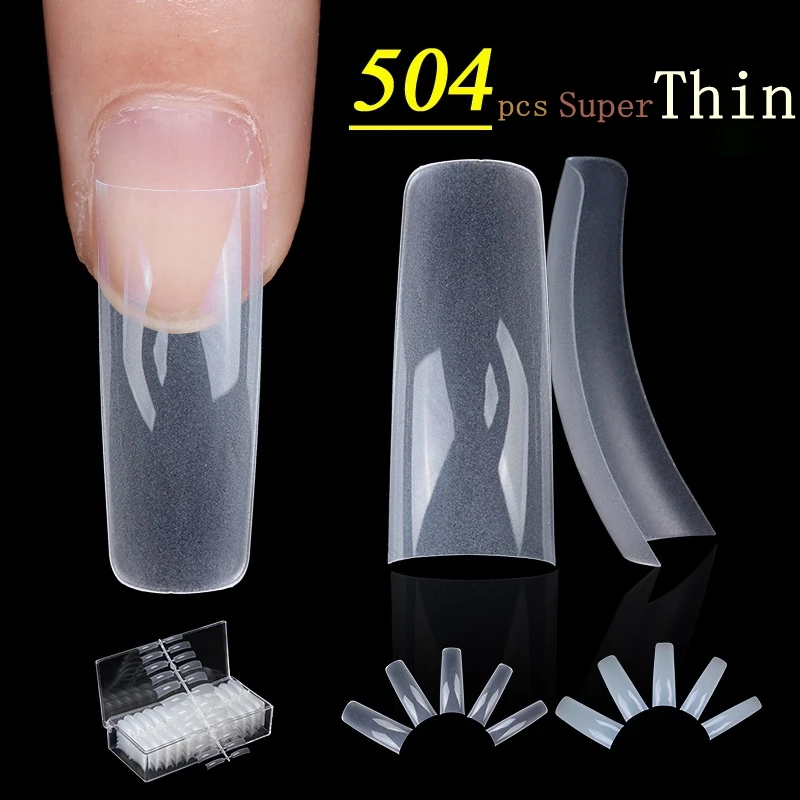 

504PCS/Case 0.1mm Super Thin Clear French Acrylic Nail Tips 10 Sizes Half Cover False Fingernail Art