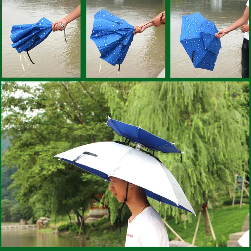 20pcs 360 Degree Double Layer Folding Compact UV Wind Protection Umbrella Hat for Fishing Gardening Outdoor