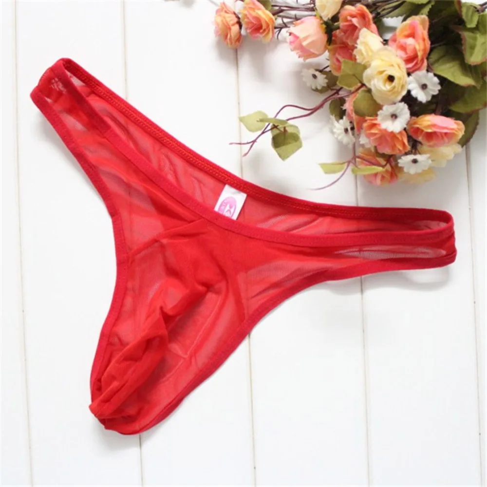 Ultra-thin Sexy men\'s thong transparent network yarn low waist underwear sexy underwear the temptation T pants G-string Thongs