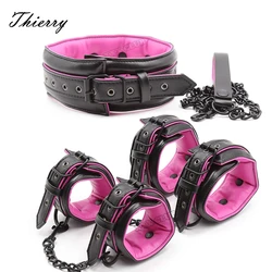 Thierry New Arrive High Quality Luxury Collar Wrist Ankle Cuffs for Slave Role-Play Adult Games,Handcuffs Bondage Restraints Set