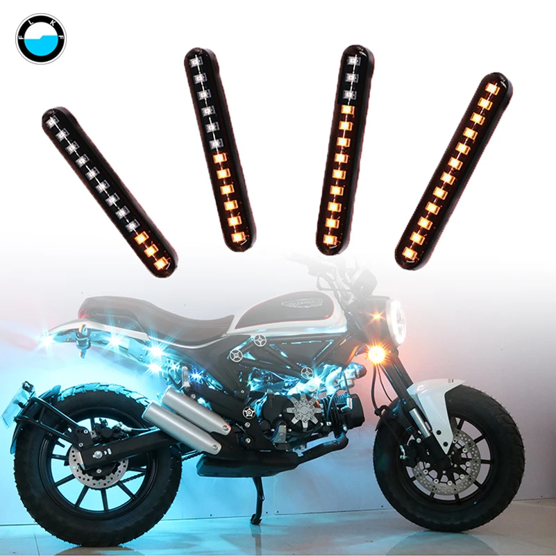 

New 2 pcs flowing water flicker led motorcycle Tail Brake Stop License Number Plate Flash Warning Amber Rear Lights.