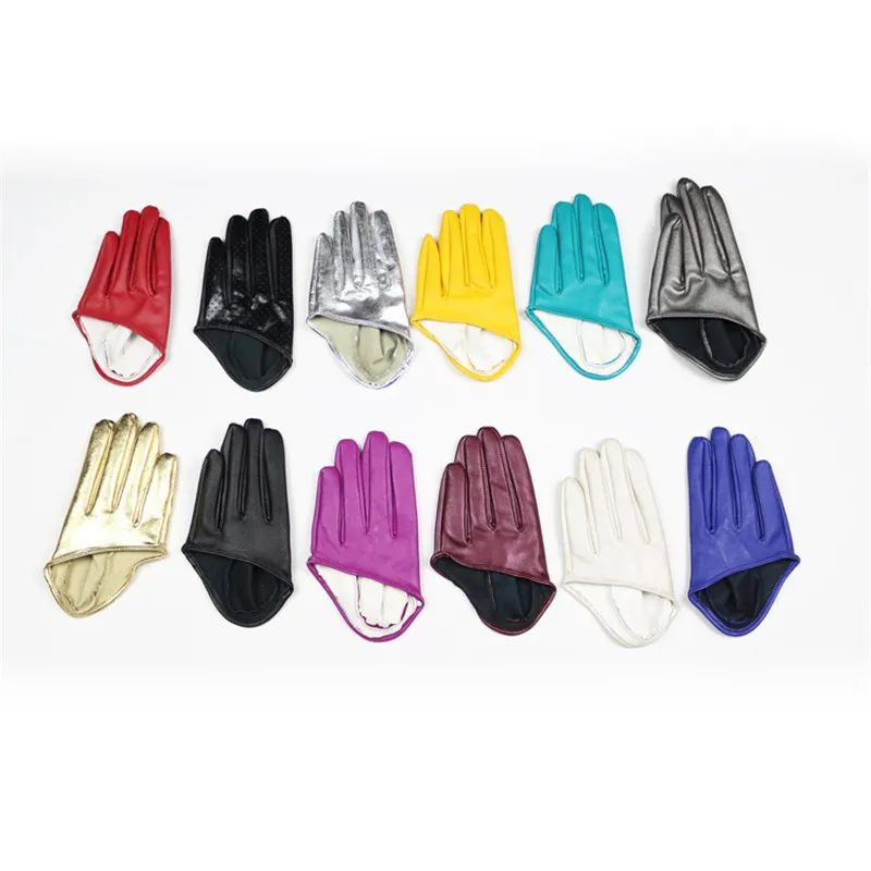 LongKeeper-guantes de cuero sintético para mujer, manoplas sexys de media palma, color negro, dorado y plateado, para espectáculo de fiesta, nuevo diseño, SXJ106