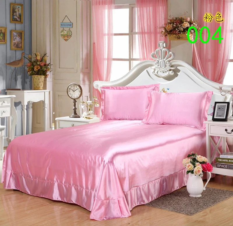 Pink Tribute Silk King 1Pcs Sheets Flat Bed Sheet Bedsheet Bedclothes Bedding Home Textile Hotel 245x250cm Bed Linens Lining