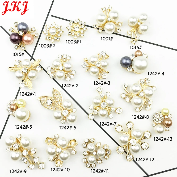 Fashion 10pc mixed size rhinestone pearl buttons Wedding Decoration DIY Flatback gold color clothing crafts Accessories