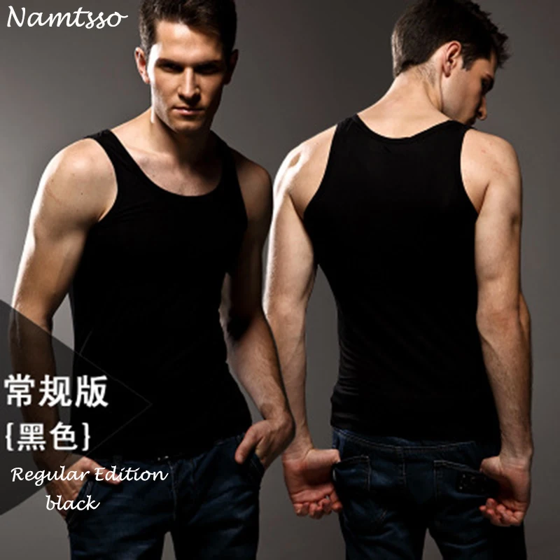 3pcs High quality Men's modal Solid color underwear clothing close-fitting vest lycra high elasticity broad shoulder undershirts