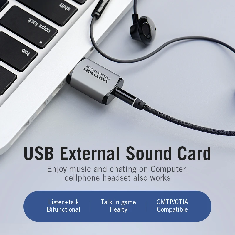 Vention USB External Sound Card  2-in-1 3.5mm USB Adapter Audio Interface for  EarPods Earphone Cable Computer USB Sound Card