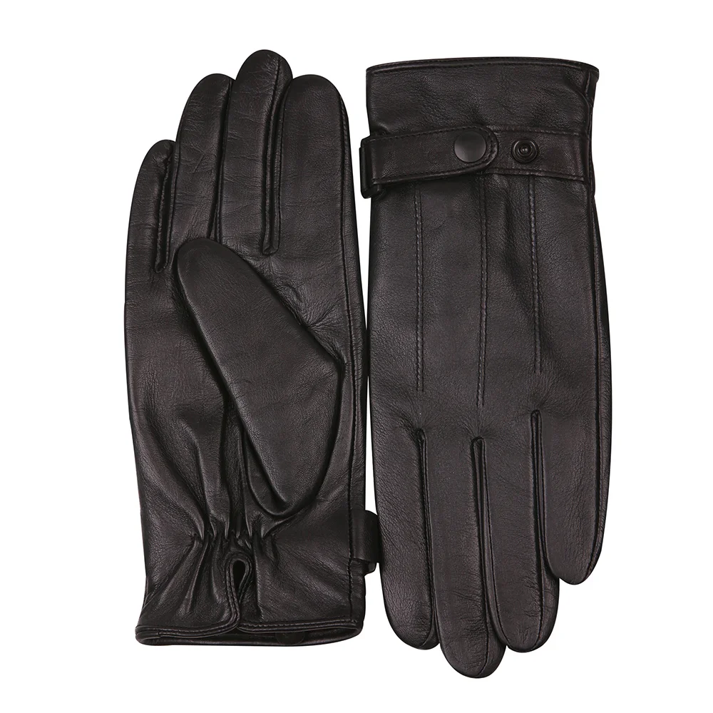 Men's Sheepskin Driving Gloves Winter Plus Velvet Thicken Warm Windproof Touch Screen Black Leather Gloves M18005-5