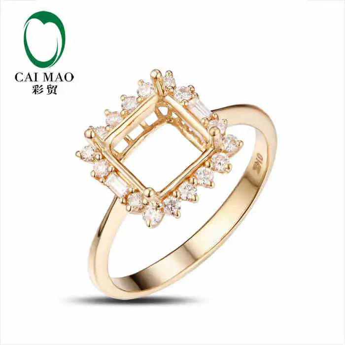 CaiMao Princess cut Semi Mount Ring Settings & 0.46ct Diamond 14k Yellow Gold Gemstone Engagement Ring Fine Jewelry