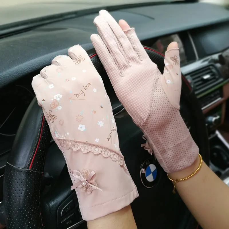 Leaky Two-fingered Gloves Thin Summer Sunscreen Ultraviolet Protection Short Mittens Half Finger Driving Skid-proof Gloves H3076