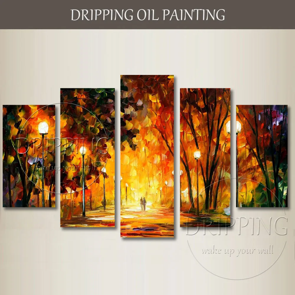 

Skilled Artist Hand-painted Group Landscape Oil Painting on Canvas Dark Light Oil Painting People Walking on the Street Painting