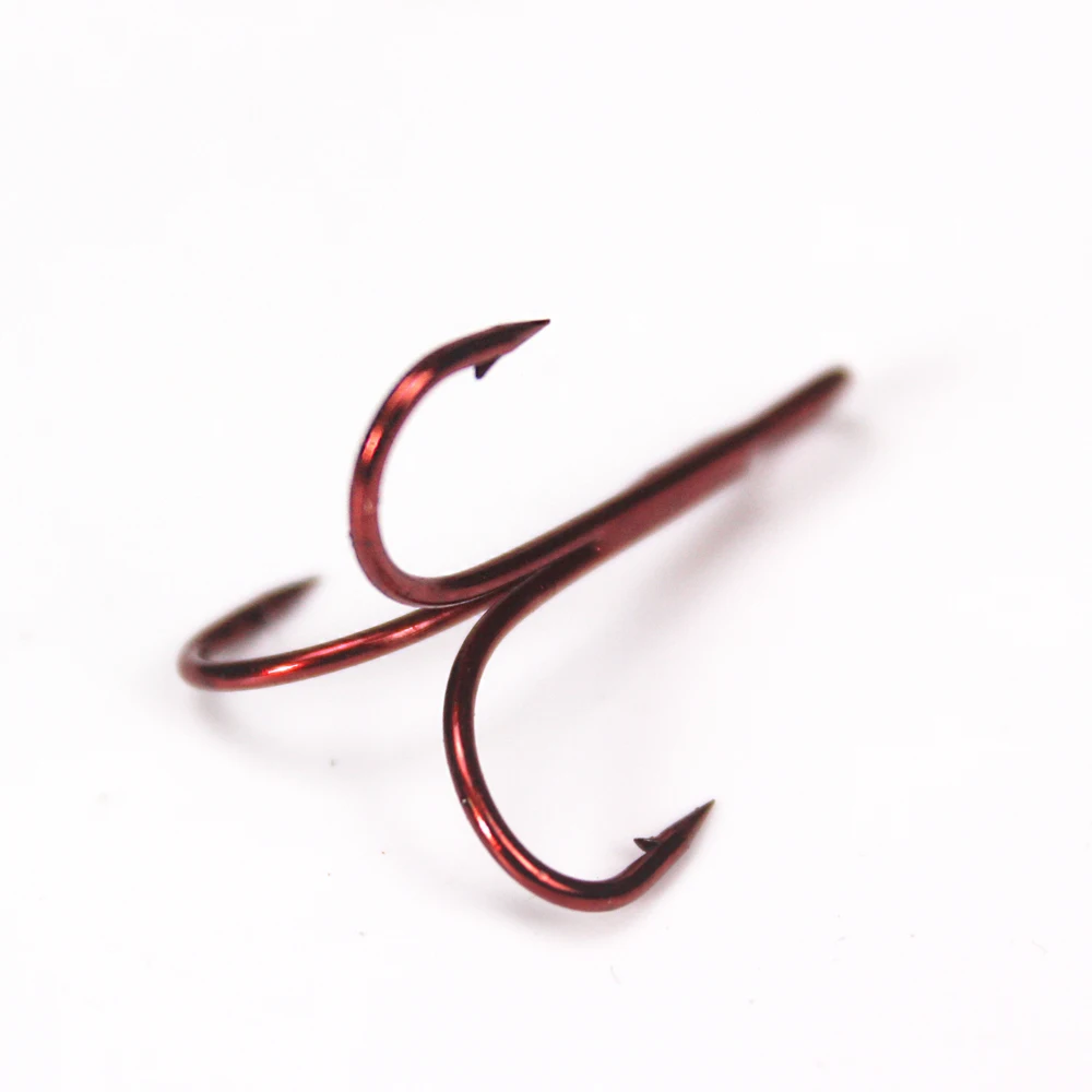 15Pcs/lot 13B Three Hook Red Nickel Color Fishhook 1/2/4/8/10/12/14# Fishing Hook High Carbon Steel Treble Hooks  gamakatsu