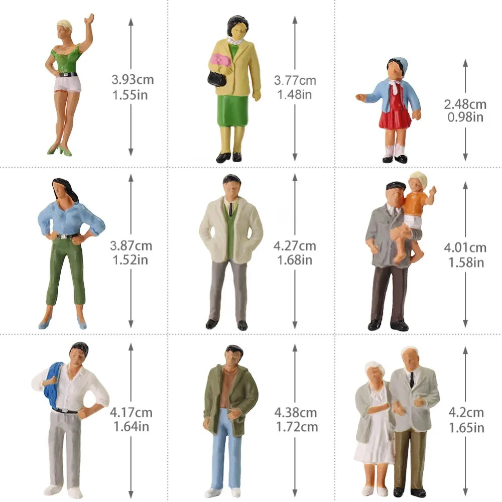 20pcs Different Poses O Scale 1:43 Standing Figures Passengers People Model Railway P4309