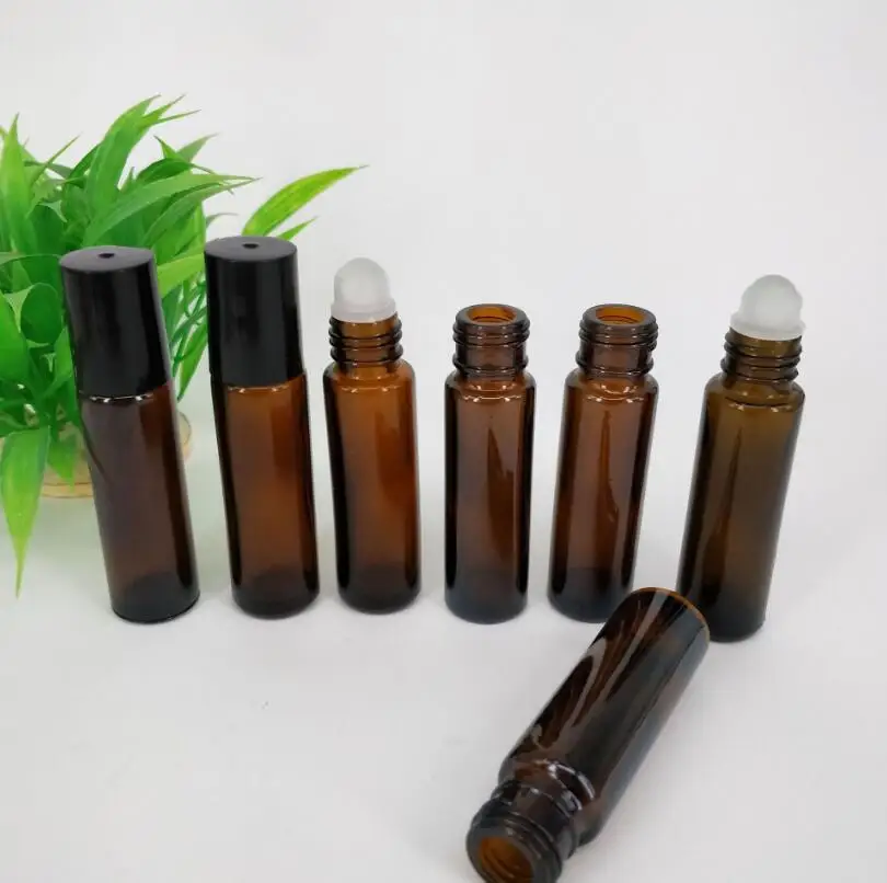 10ml Amber Roll On Roller Bottle for Essential Oils, Empty Refillable Perfume Bottle Deodorant Containers LX2874