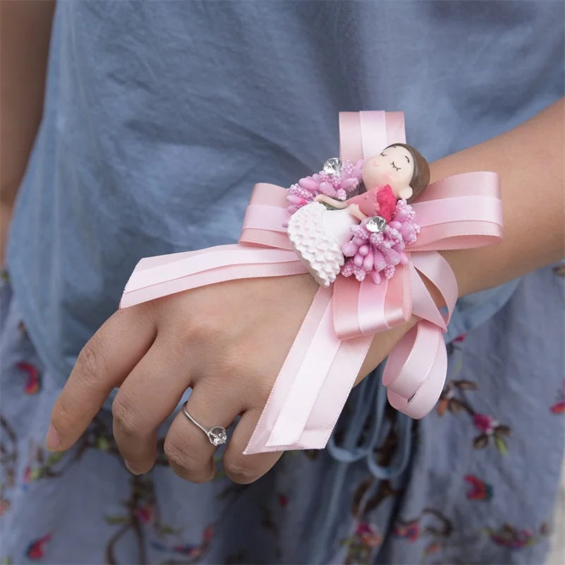 5pcs/lot  Lovely the new wedding flower groom boutonnieres best man groomsman pink brooch corsage bridemaid wrist flower
