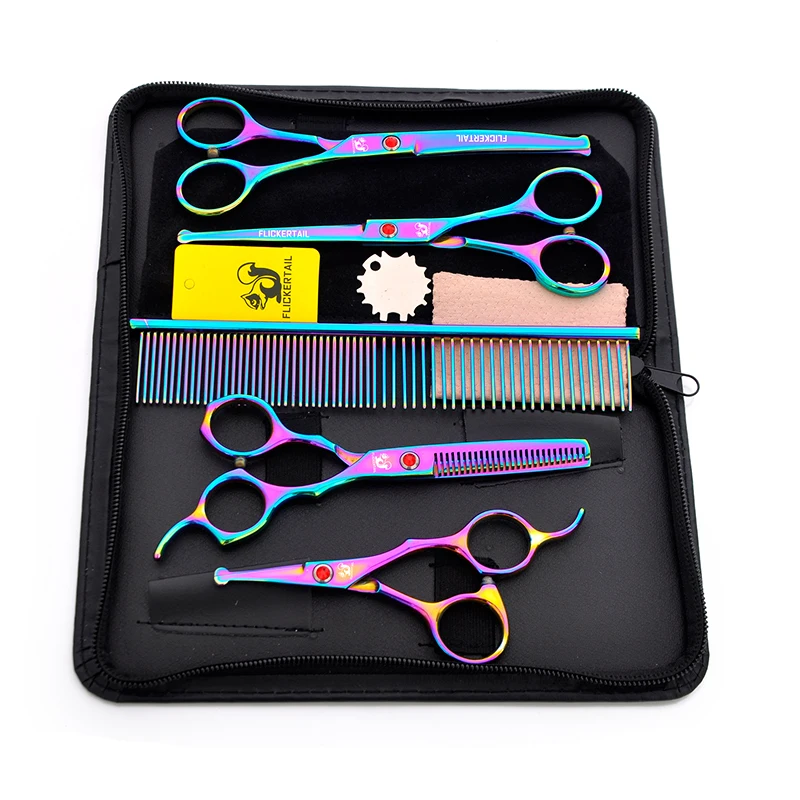 

Brand 5pcs/set 6.5 inch Professional Pet Dog Grooming Round Scissors Straight Scissors & Curved Shear & Thinning Scissors+Comb