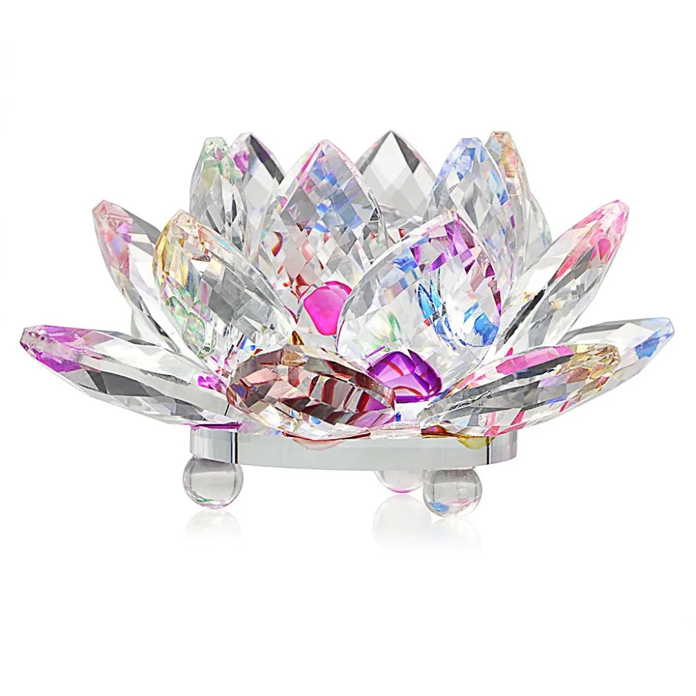 200mm 1pcs Mix Color Crystal Lotus Flower Lotus Glass Figure Paperweight Ornament Feng Shui Decor Collections