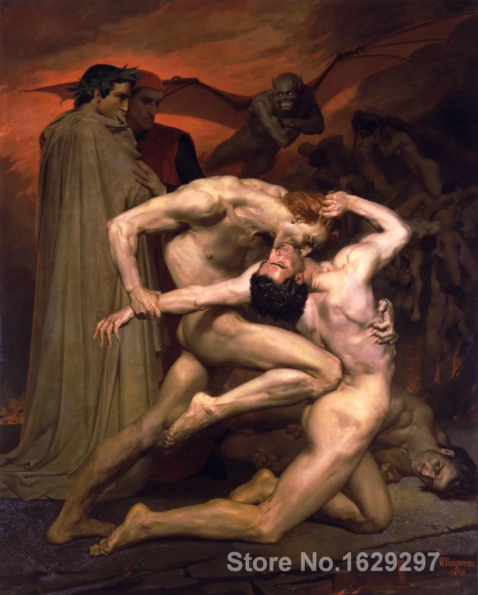 Classic Portrait Canvas Art Dante And Virgil In Hell William Adolphe Bouguereau Handmade Oil Painting Reproduction High Quality