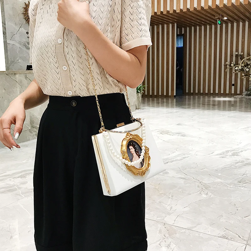 Vintage Oil Painting Badge Ladies Party Clutch Women Crossbody Bag Luxury Purses and Handbags Fashion Casual Chain Shoulder Bag