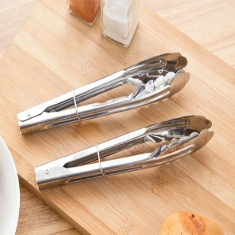 1P  Bread Tongs Bbq Food Cooking Kitchen Clamp Salad Stainless Steel Serving Tool