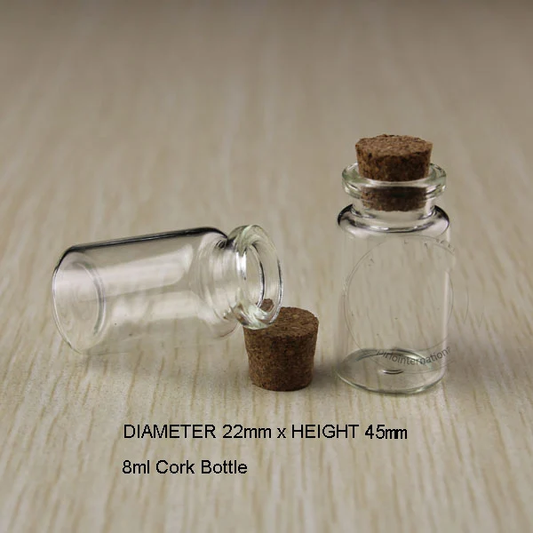 wholesale 50pcs/lot 8ml (22*45*12.5mm) transparent Glass Vial Bottles mini glass bottle decorative corked glass bottles