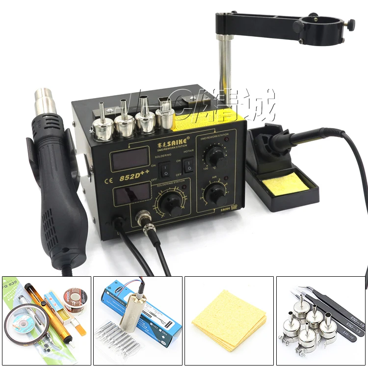 

Saike 852D++ 2 in 1 BGA Rework Station Hot Gun Soldering Station 220V/110V Iron Solder Soldering Heat Gun + Gift