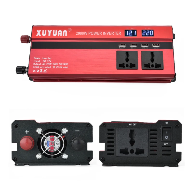 Inverter, 12v/24v to 220v2000w, with USB display converter