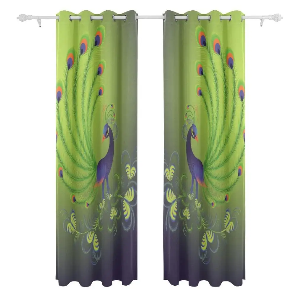 Peacock Feathers Curtains Drapes Panels Darkening Blackout Grommet Room Divider for Patio Window Sliding Glass Door 55x84 Inches