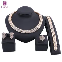 African Dubai Gold Color Jewelry Crystal Necklace Earrings Women Italian Bridal Wedding Accessories Set