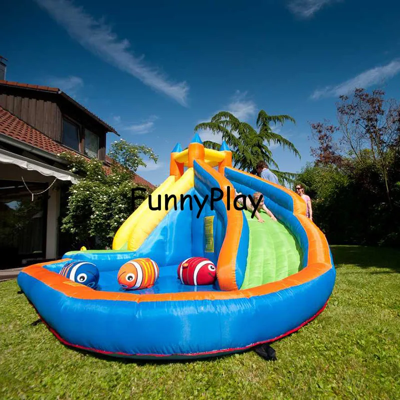 inflatable water slide pool with cannon happy summer for kids,newest hot sale 420D oxford inflatable slide water beach for rent