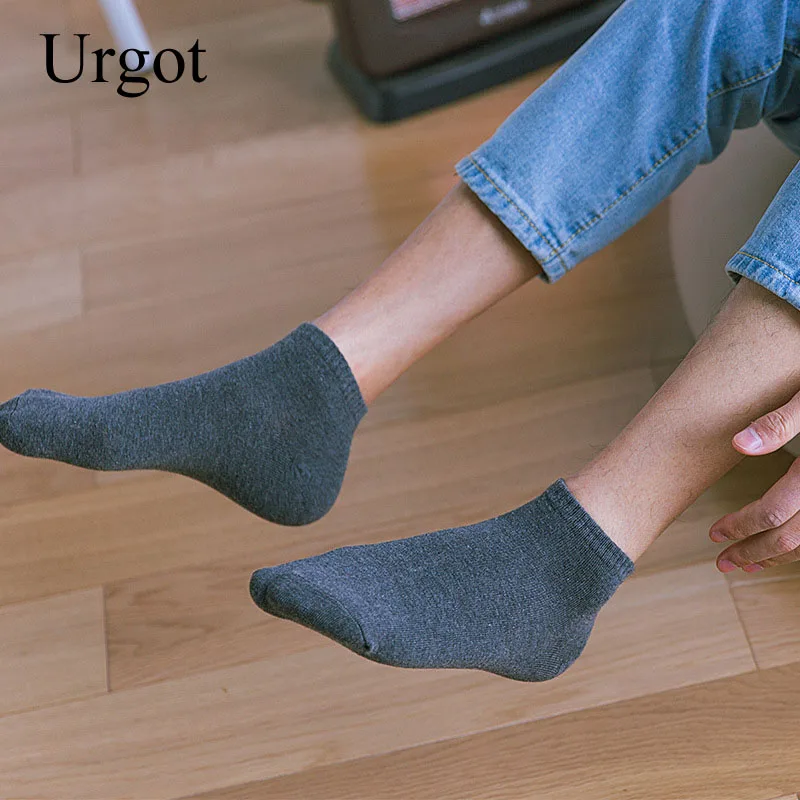 Urgot 5 Pairs Large Big Plus Size 46,47,48 Mens Socks Business Casual Ankle Socks All-match Pure Color Cotton Calcetines Hombre