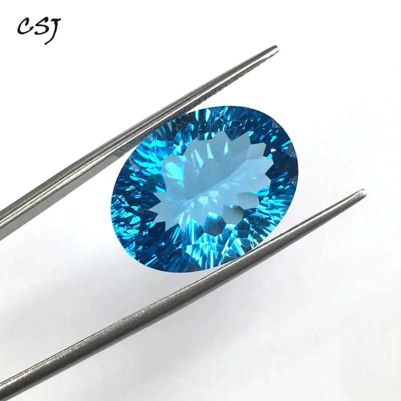 CSJ 100% Natural Blue Topaz Loose Gemstone Deep Color Big Stone Oval15*20MM 23ct Brilliant Cut For Diy Jewelry 925 Silver Gold