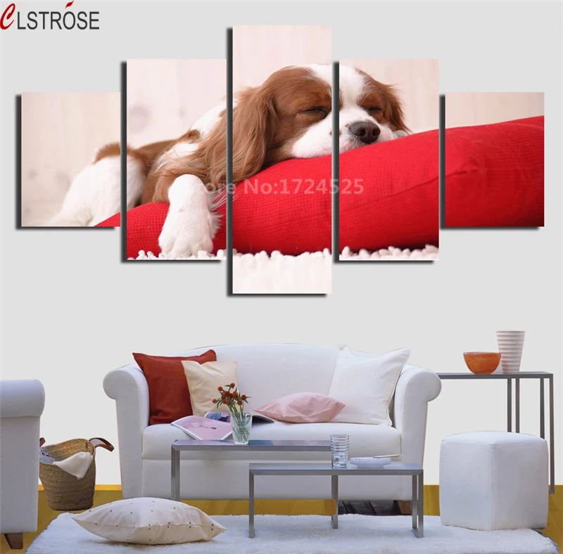 

CLSTROSE 5 Panels Sleepy Dog Canvas Painting Print Pictures Wall Art Home Decor Posters For Bedroom Modular Pictures Unframed