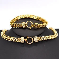 AMUMIU new arrival Men Chain Necklace Bracelet Sets Special Lock Stainless Steel Snake Women gold Color Jewellery HZTZ125