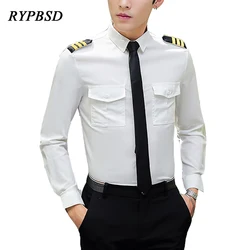 Uniforme piloto de peito único masculino, camisa de manga comprida, força aérea, branca, casual, escritório, trabalho, tops de cosplay, outono, 2024