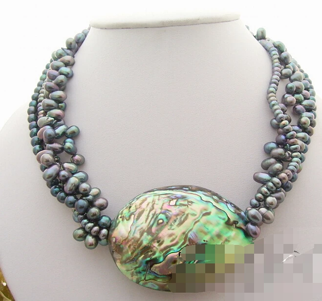 4Strds Black Pearl&Paua Abalone Shell Necklace