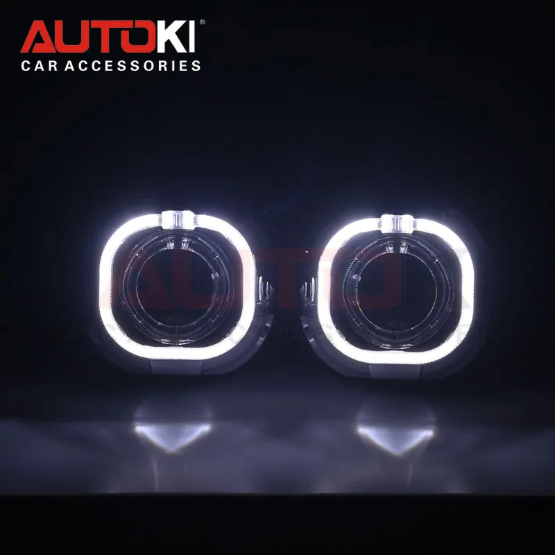 

Autoki 3.0 inch Metal Bi-xenon Projector Lenses with White LED Angel Eyes DRL+devil eyes for Car Headlights H1 lamp H4 H7