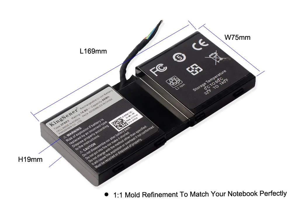 KingSener 2F8K3 Laptop Battery For Dell Alienware 17 R1 17X M17X-R5 Alienware 18 R1 18X M18X-R3 Series 02F8K3 KJ2PX 14.8V 86Wh