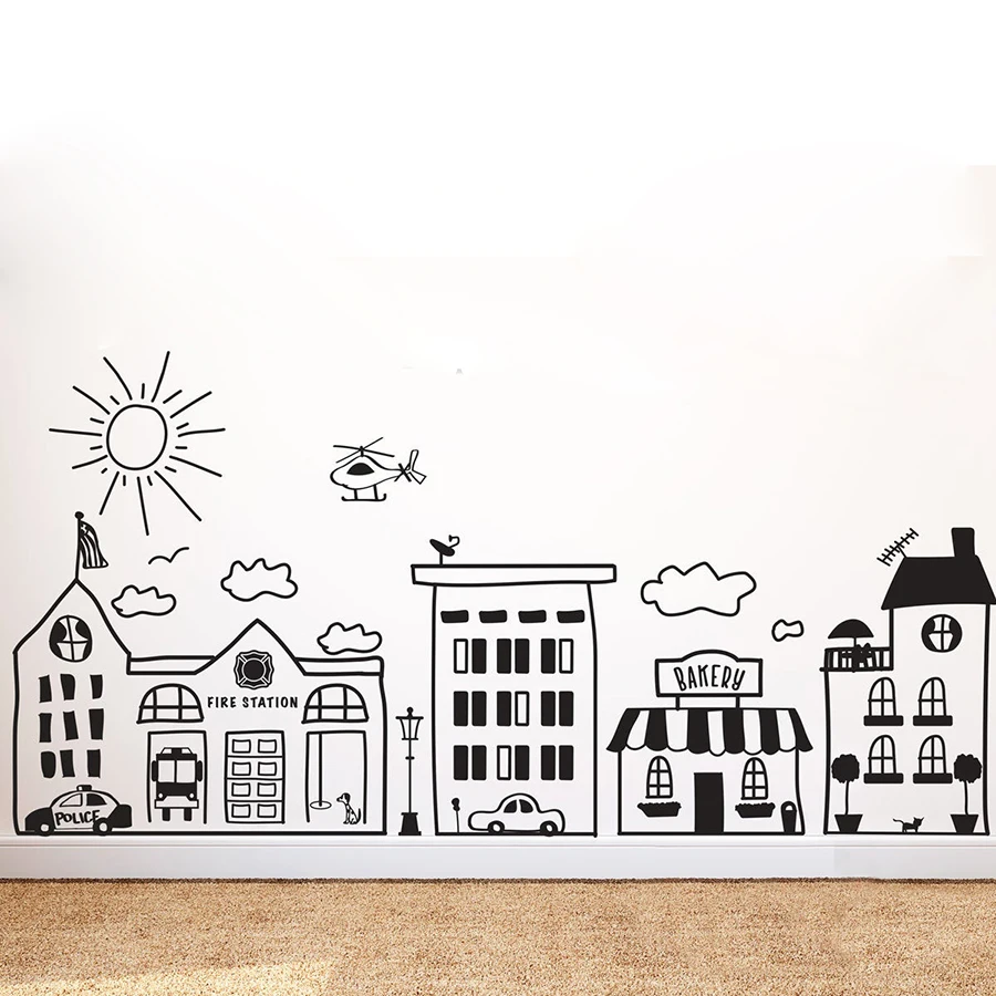 Настенная виниловая городская наклейка для детских комнат, игровых комнат, спальни, школ, библиотеки, супер-комнат, домашний декор X162